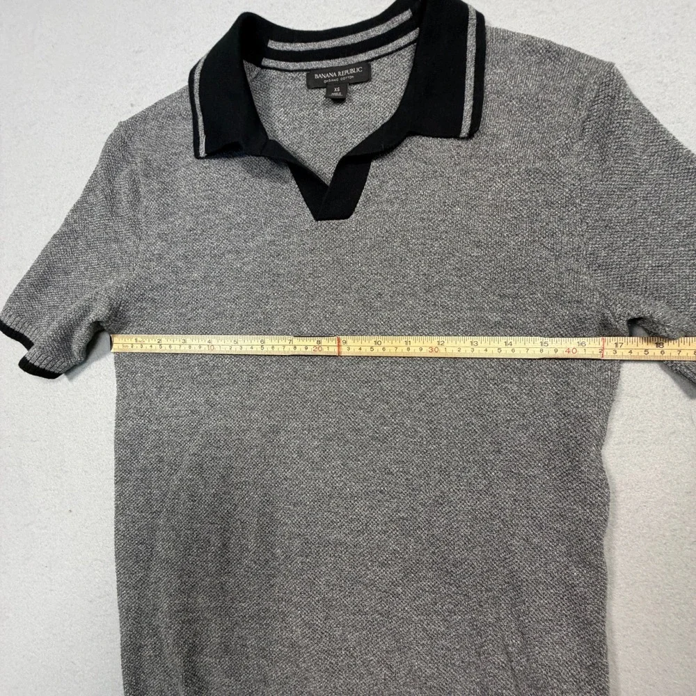 Banana Republic Mens XS Organic Cotton Knit Polo Sweater Grey Johnny Collar Top